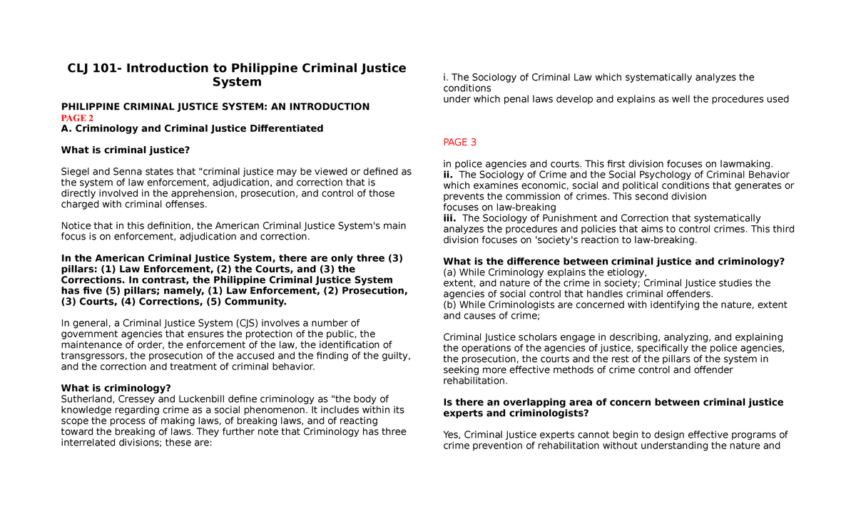 CLJ 101 Chapter 1 - CLJ 101- Introduction to Philippine Criminal ...