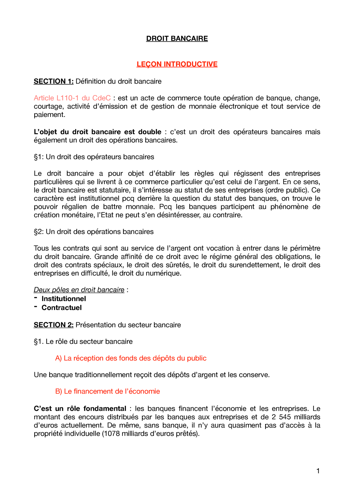 Droit-bancaire Cours De 2019/2020 - DROIT BANCAIRE LEÇON INTRODUCTIVE ...