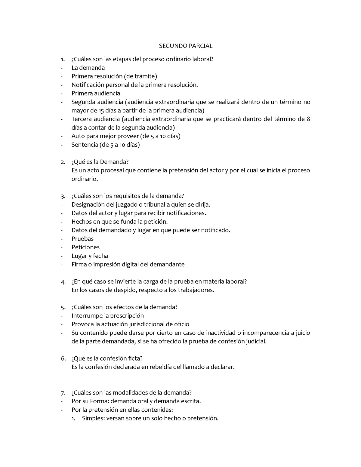 Cuestionario Segundo Parcial Procesal Laboral Segundo Parcial