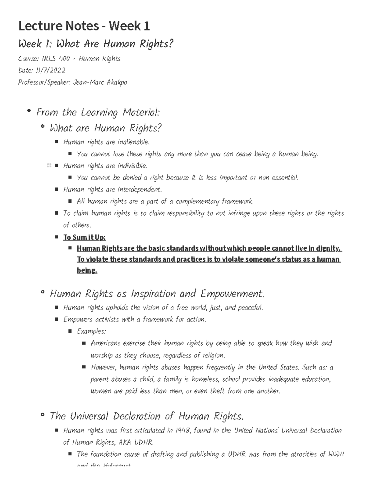 IRLS400 Week 1 Notes - Lecture Notes - Week 1 Week 1: What Are Human ...