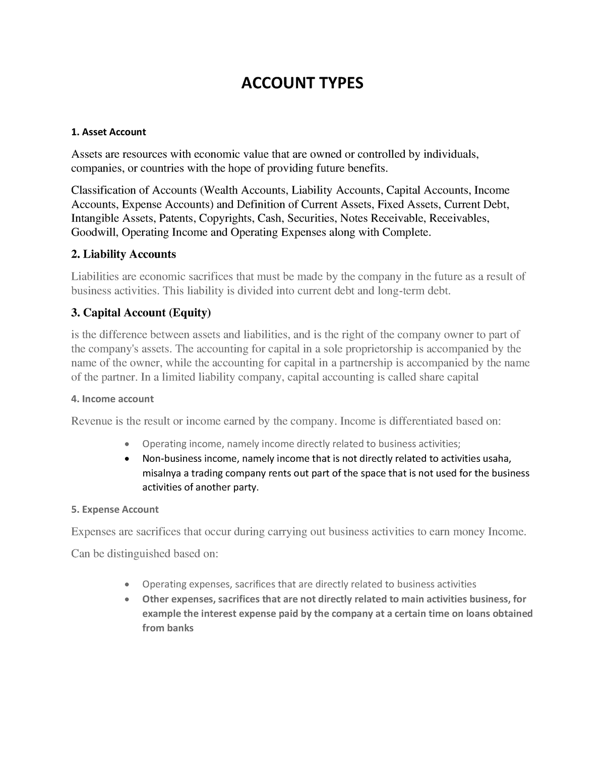 Akuntansi Bhs Inggris - Bhs - ACCOUNT TYPES 1. Asset Account Assets Are ...