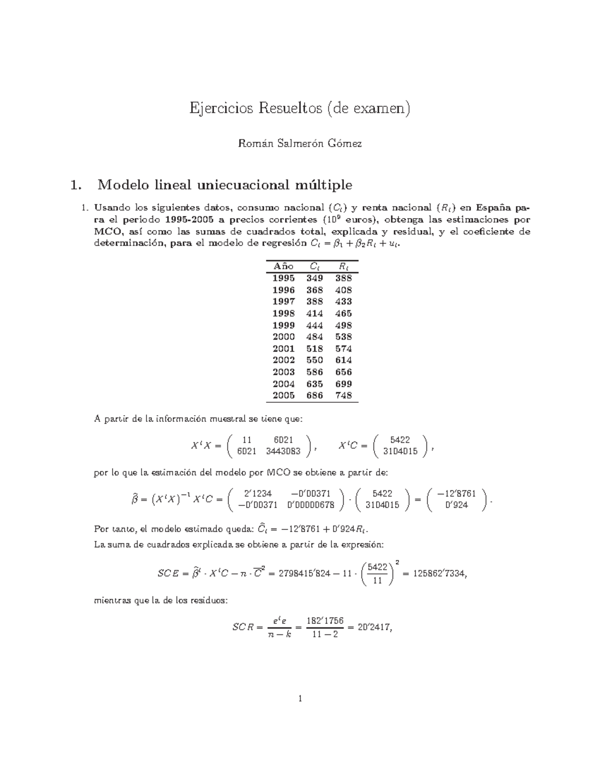 Ejercicios Resueltos De Econometria - Ejercicios Resueltos (de Examen ...