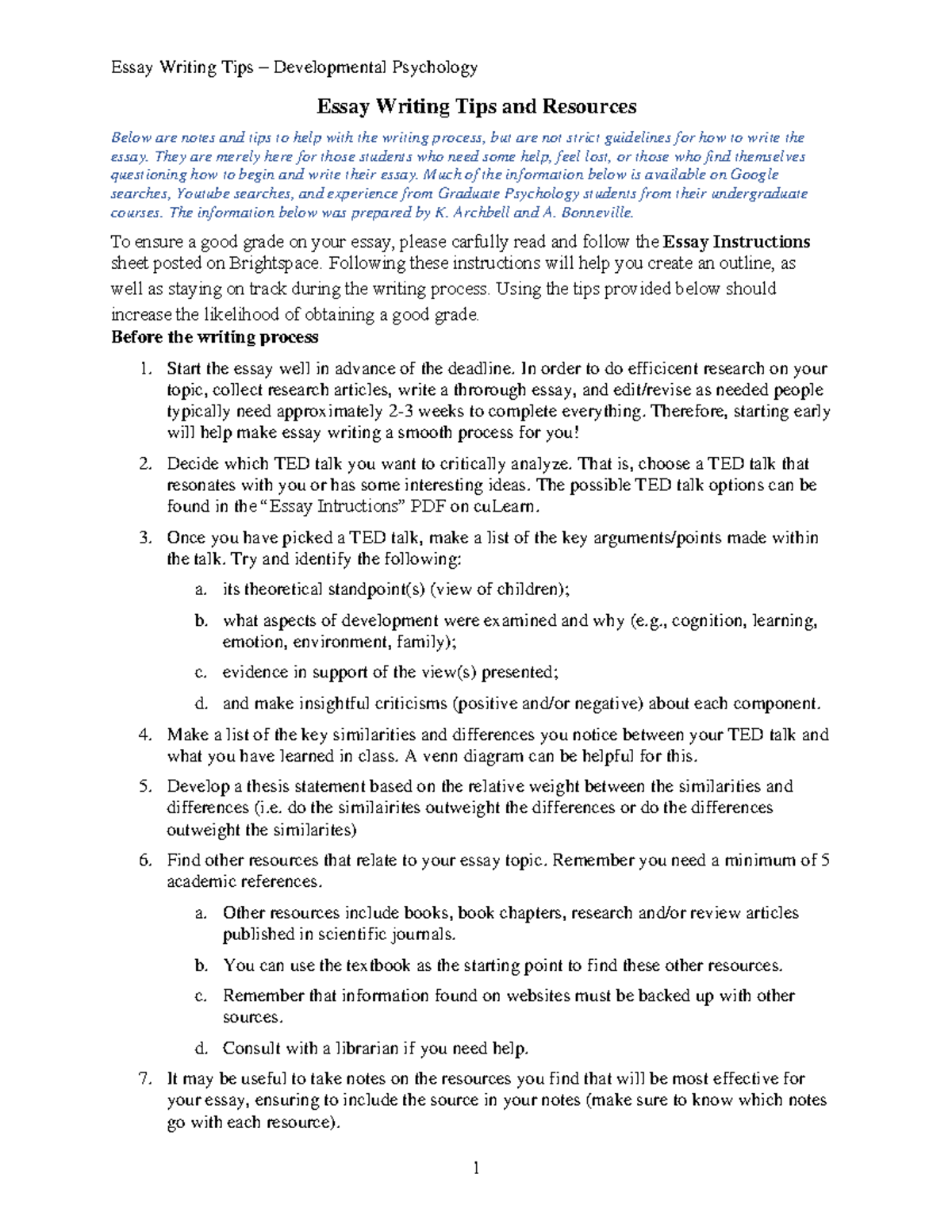 Essay Writing Tips 2500 2023 Psyc 2500 Carleton Studocu