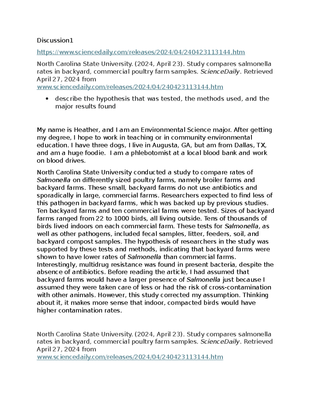 Discussions BIO315 Discussion sciencedaily/releases/2024/04