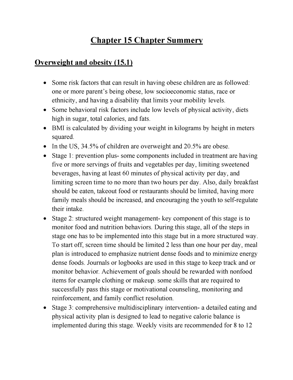 Ch15 NTR4100 - Summary of the whole chapter, main points fro. each ...