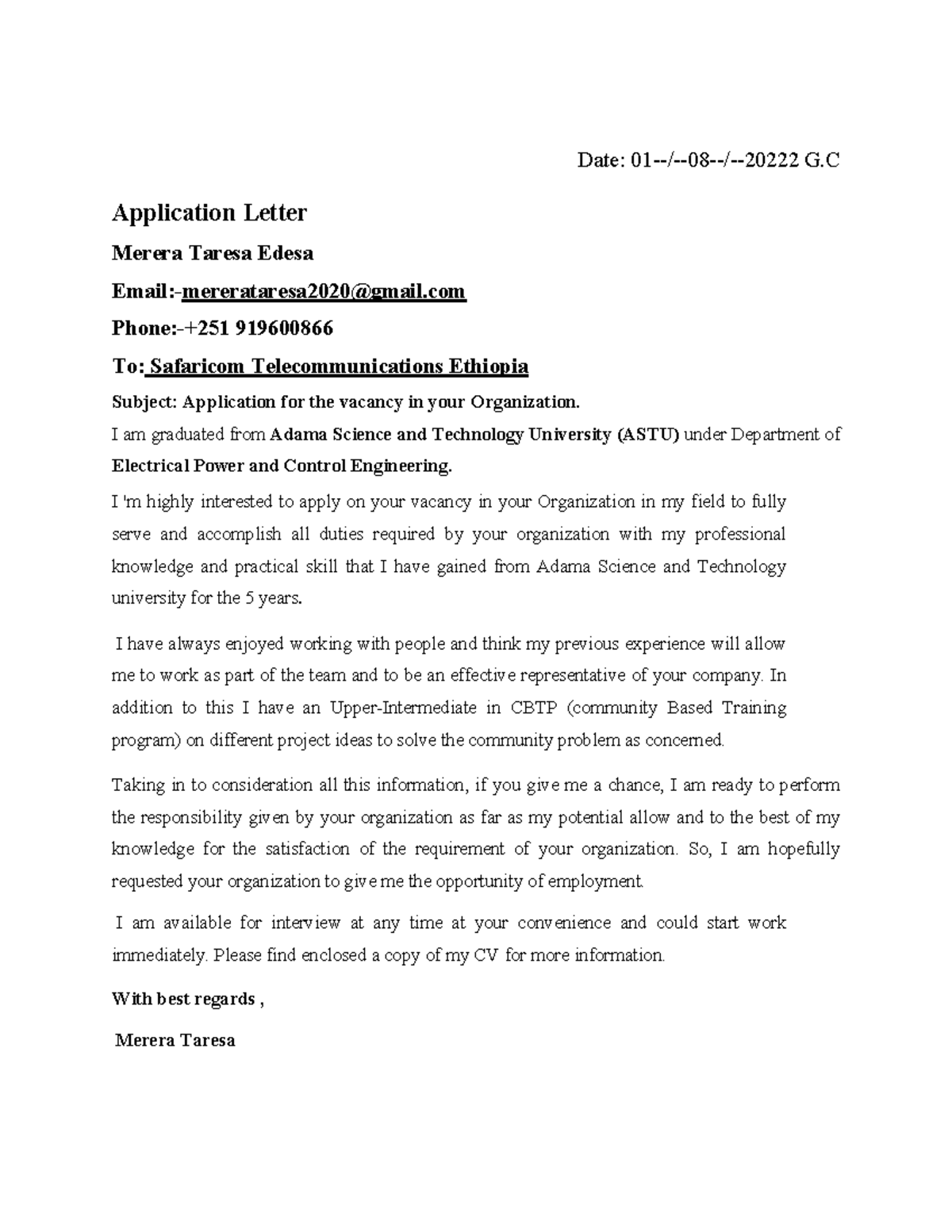 Anumaf - generals - Date: 01-/-08-/-20222 G Application Letter Merera ...