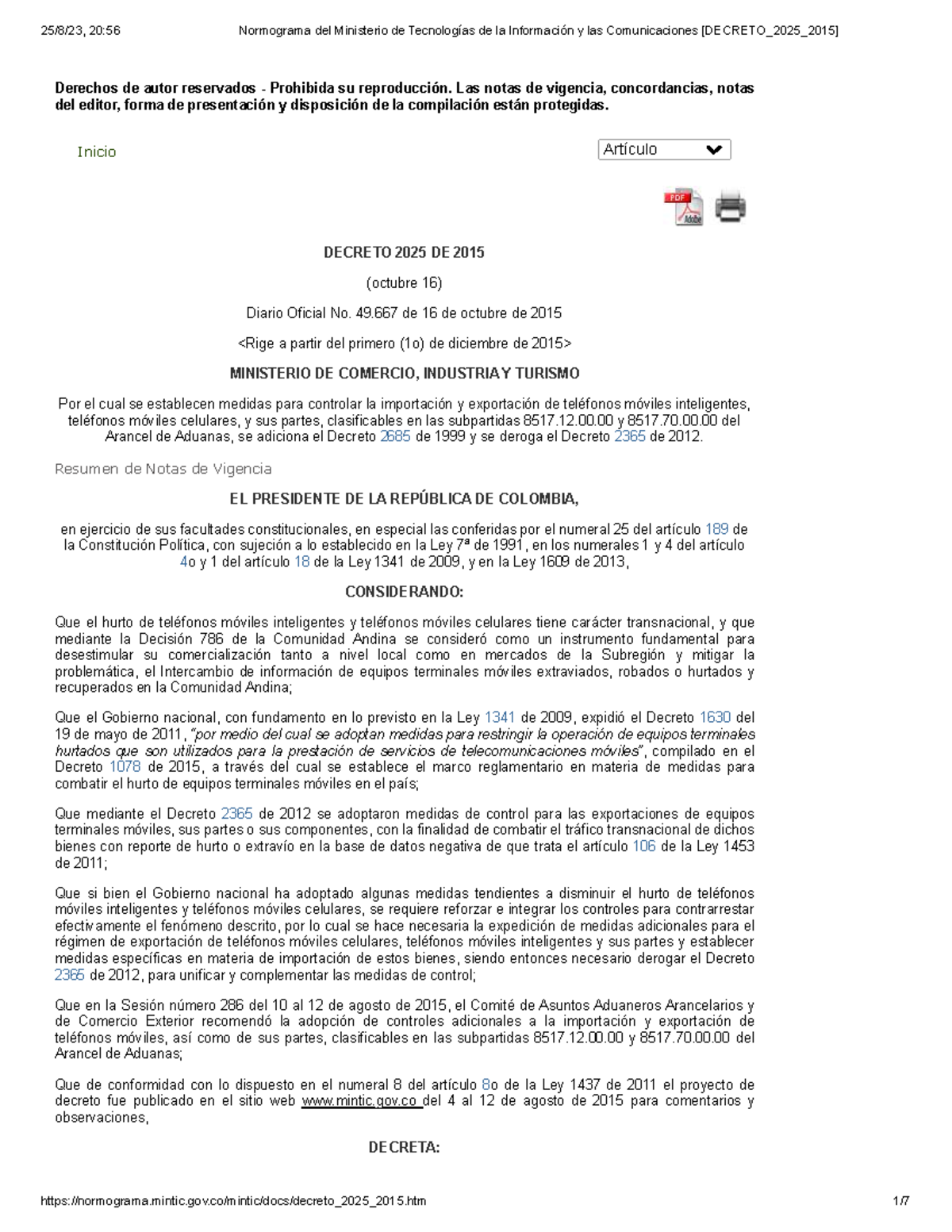 Normograma del Ministerio de Tecnologías de la Información y las