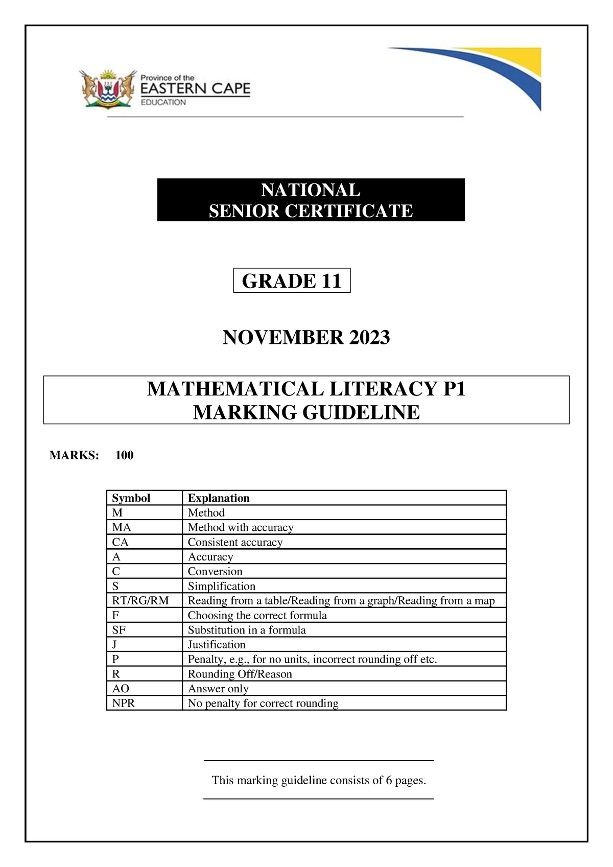 Maths-LIT-P1-MEMO-GR11-NOV2023 English - NATIONAL SENIOR CERTIFICATE ...