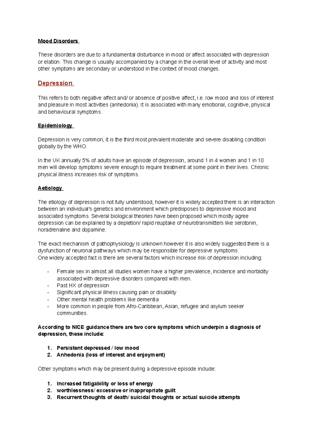 Mood Disorders - Lecture notes 1 - Mood Disorders These disorders are ...