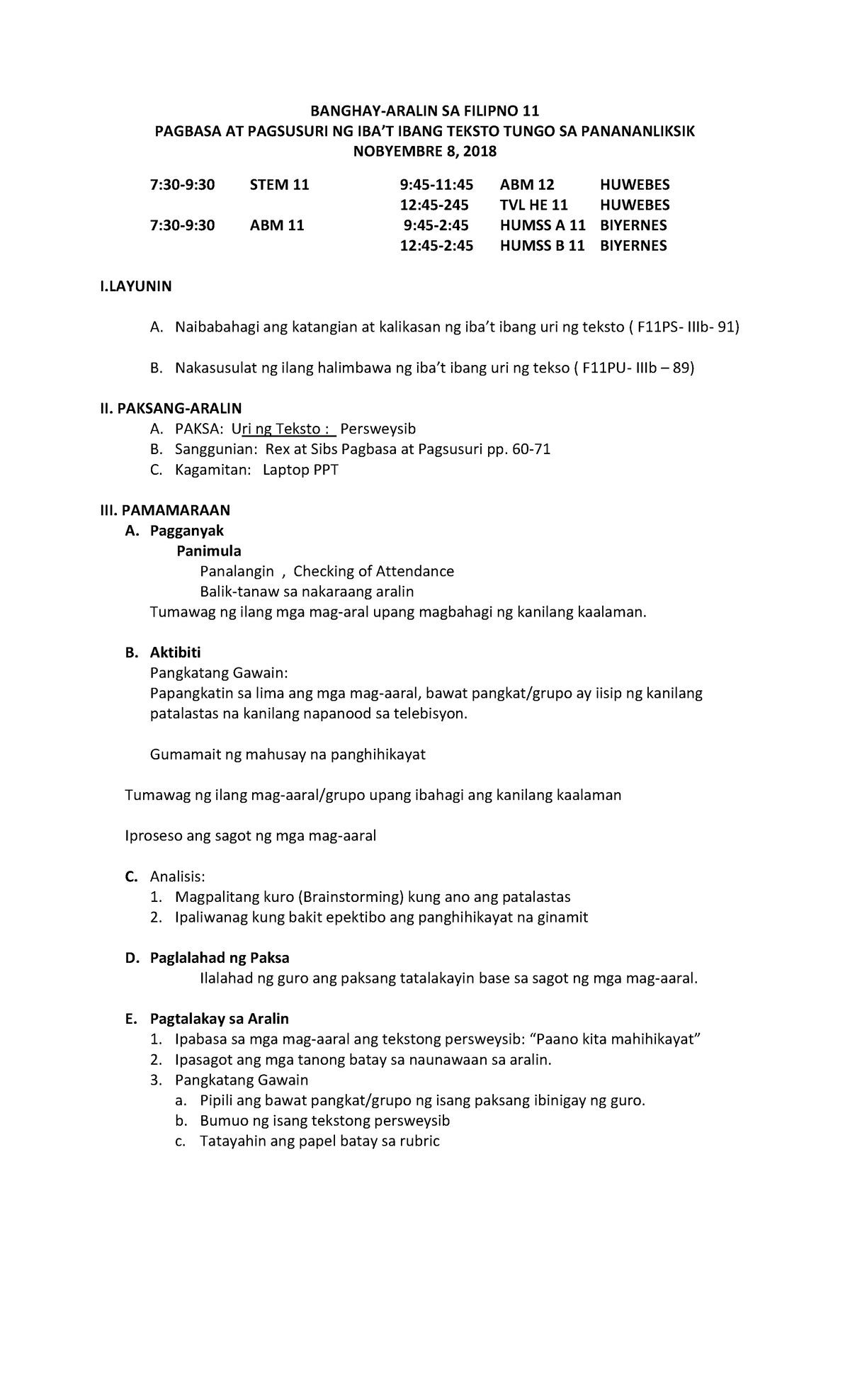 Pdfcoffee GOOD BANGHAYARALIN SA FILIPNO 11 PAGBASA AT PAGSUSURI NG