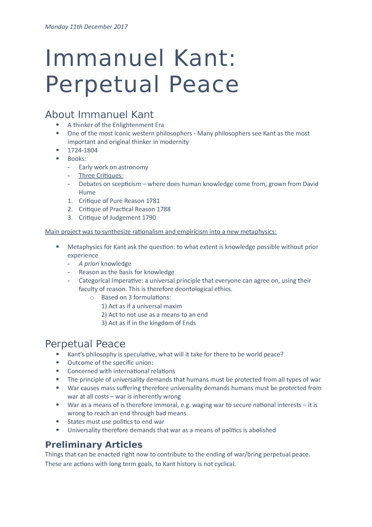 kant perpetual peace summary