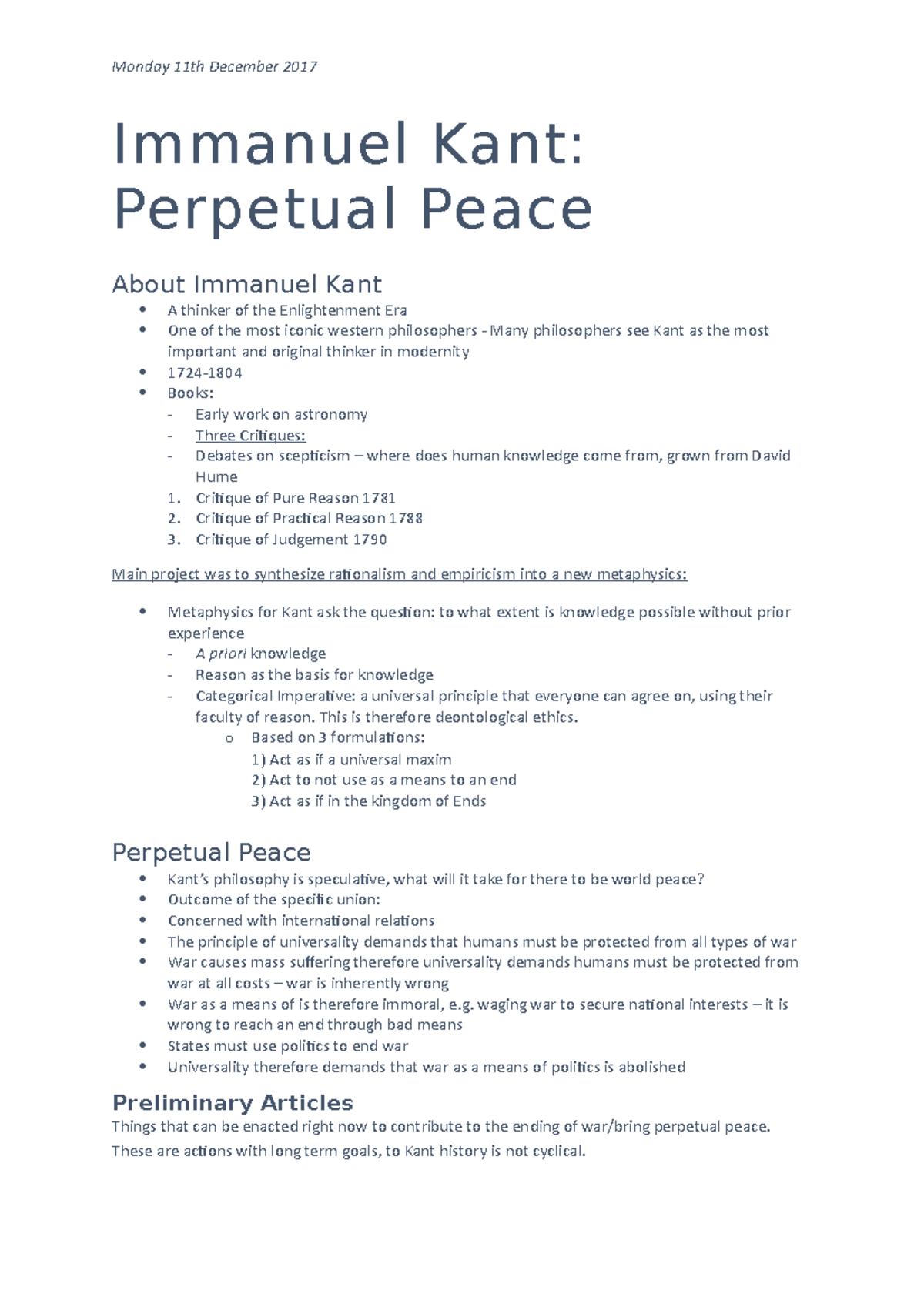 kant perpetual peace summary