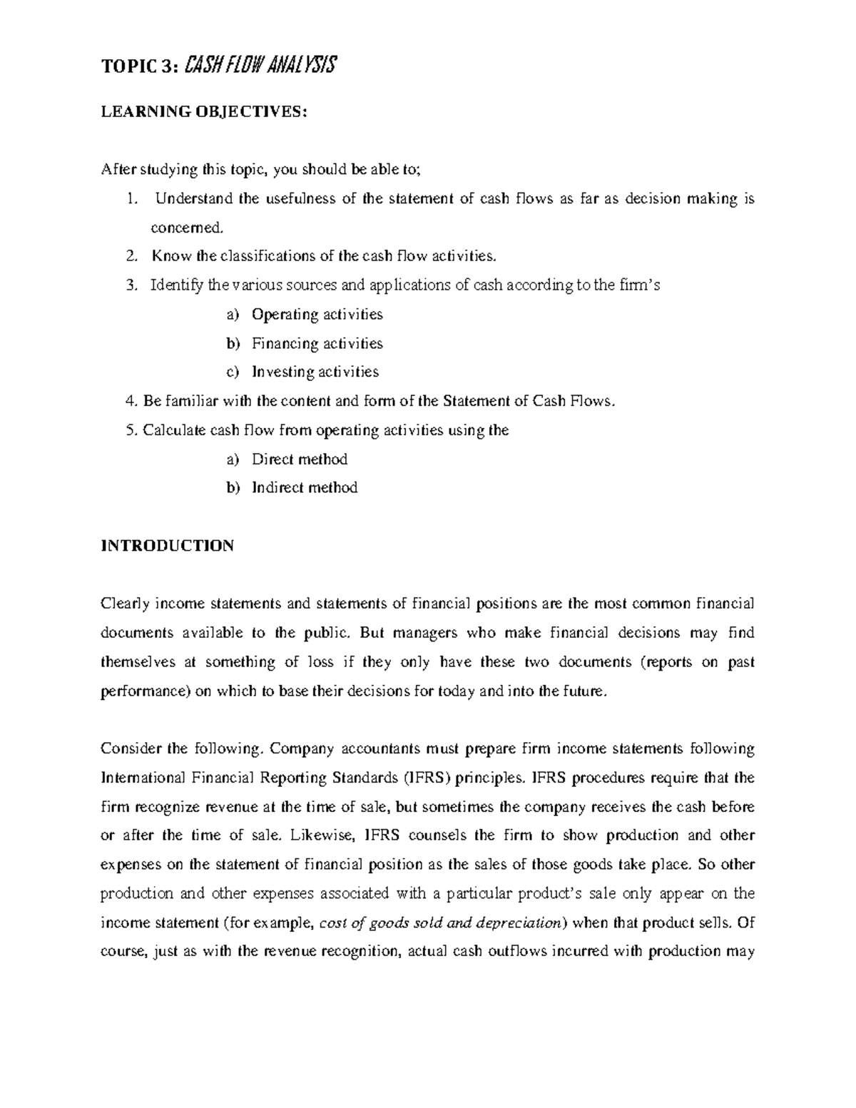 Topic 3-CASH-FLOW- Analysis- Grand- Finals - LEARNING OBJECTIVES: After ...