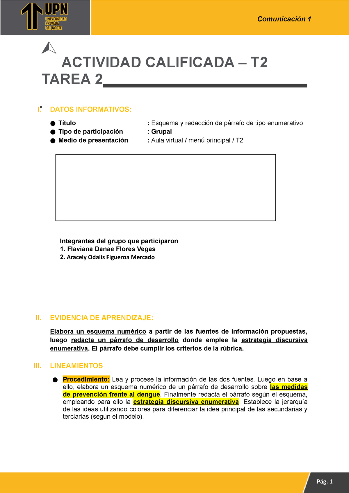 T2 Comunicacion 1 Equipo 4 - ACTIVIDAD CALIFICADA – T TAREA 2 I. DATOS