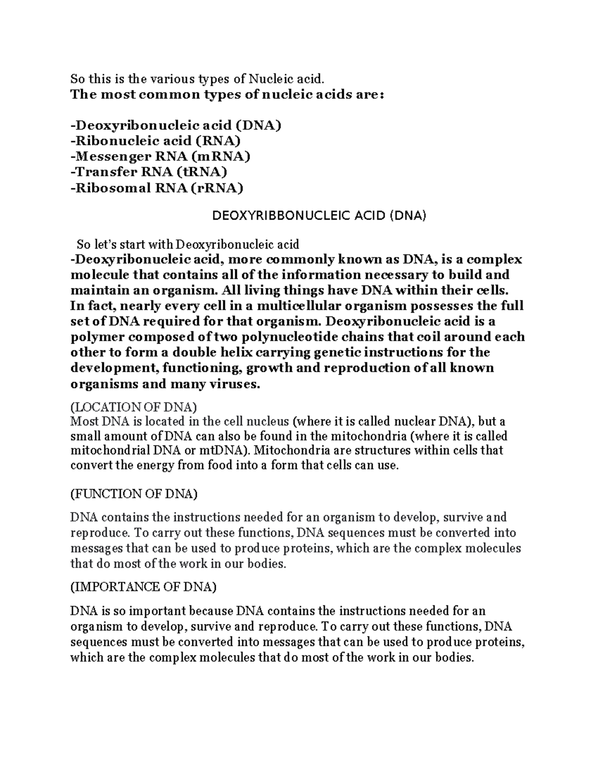 Nucleic Acids Various Types and its properties - Humanities & Social ...