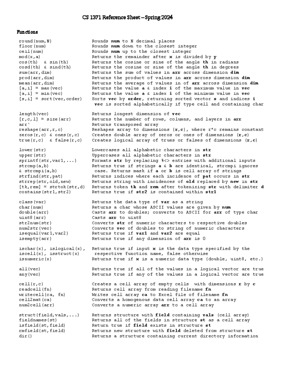 2024+01+Spring+Reference+Sheet - CS 1371 Reference Sheet – Spring 202 4 ...