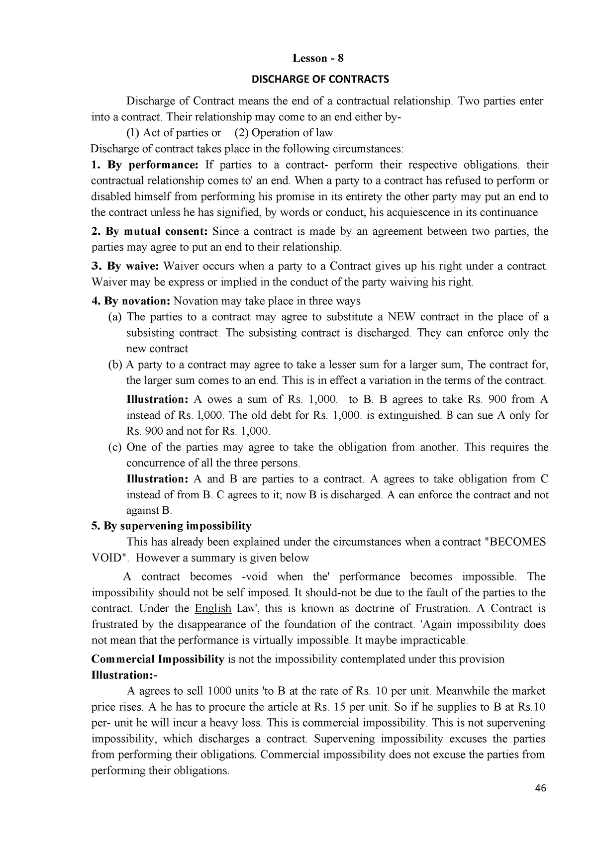 Lesson 8 discharge of contract in business - 46 Lesson - 8 DISCHARGE OF ...