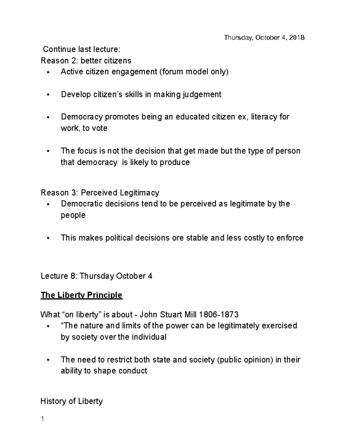 Poli sci 8 - Lecture notes 8 - Thursday, October 4, 2018 Continue last ...