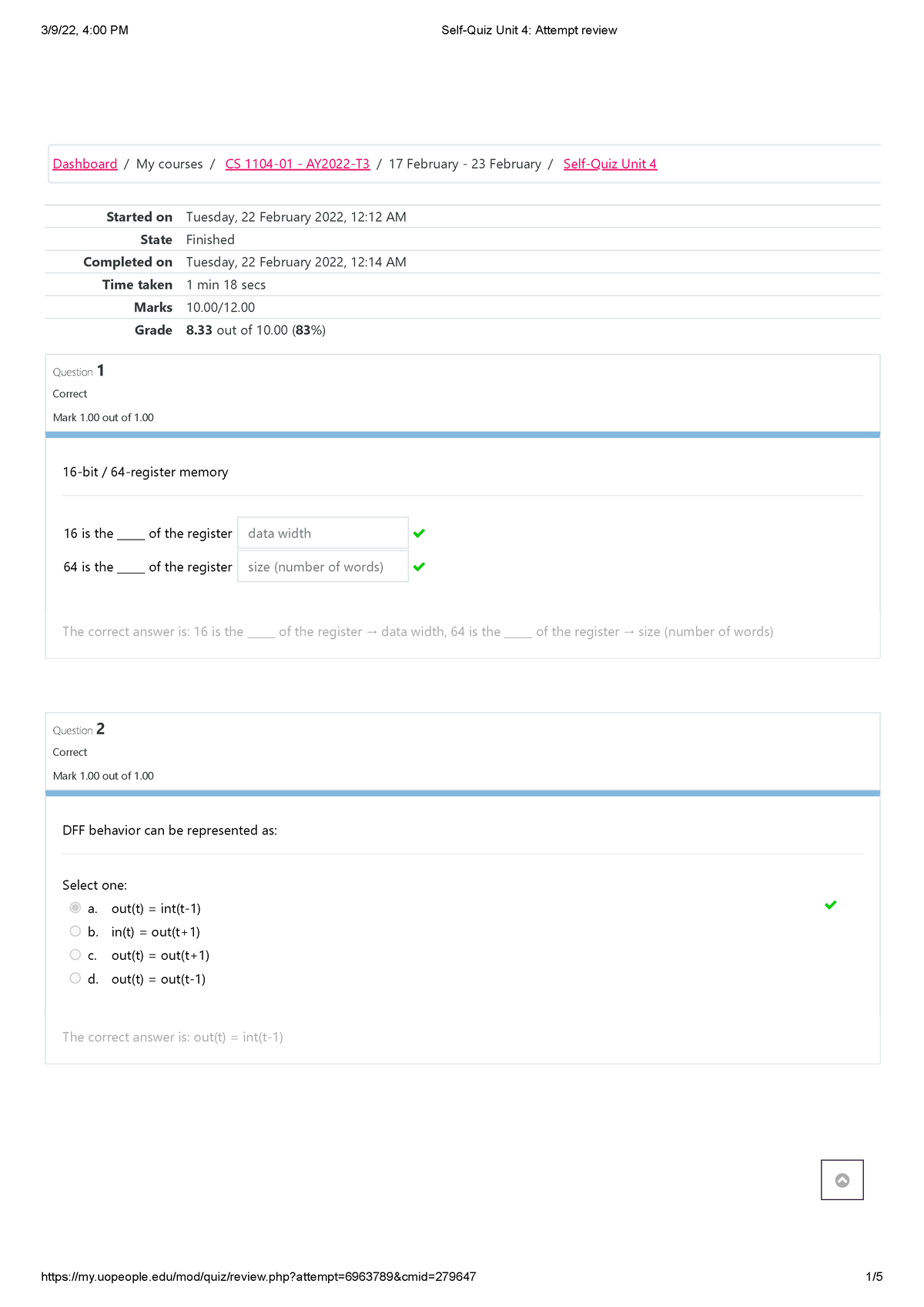 Self-Quiz Unit 4 Attempt Review - Started On Tuesday, 22 February 2022 ...