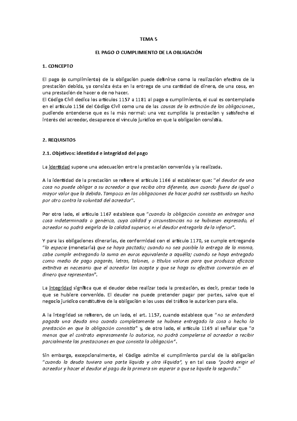 TEMA 5 EL PAGO O Cumplimiento - TEMA 5 EL PAGO O CUMPLIMIENTO DE LA ...