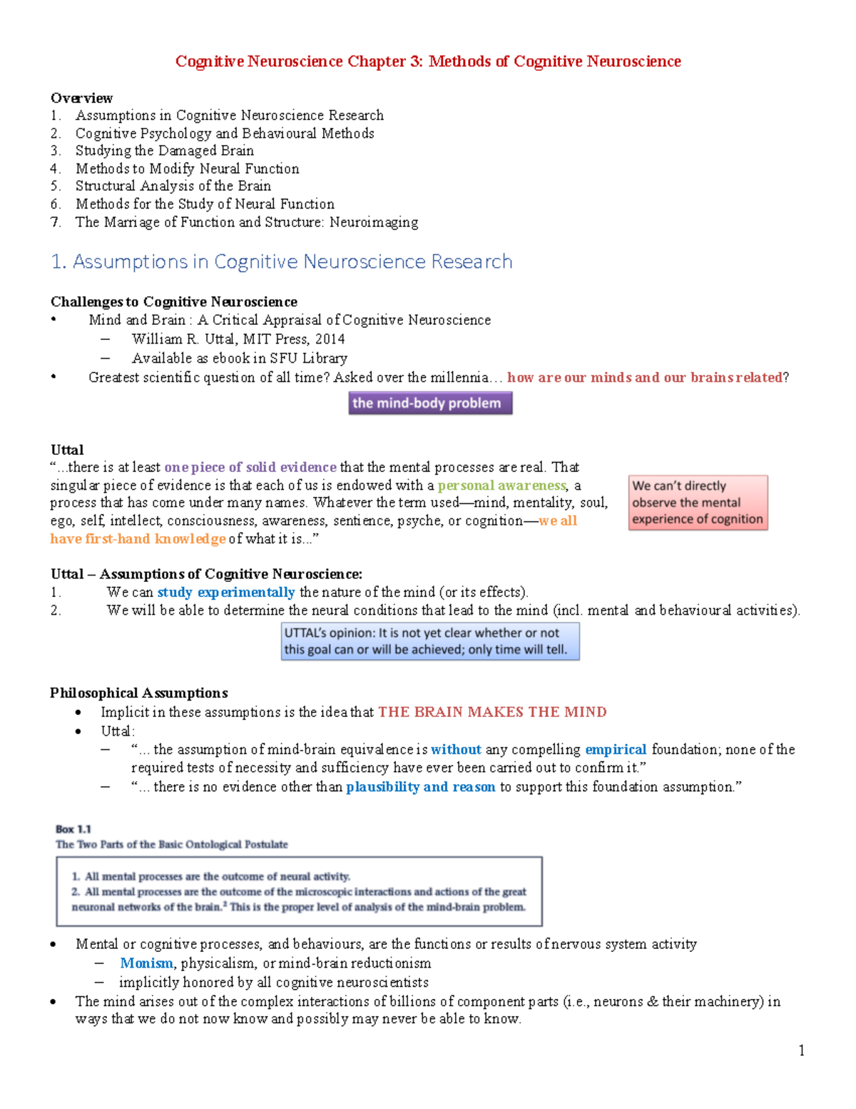 Chapter 3 Notes - Cognitive Neuroscience - Cognitive Neuroscience 