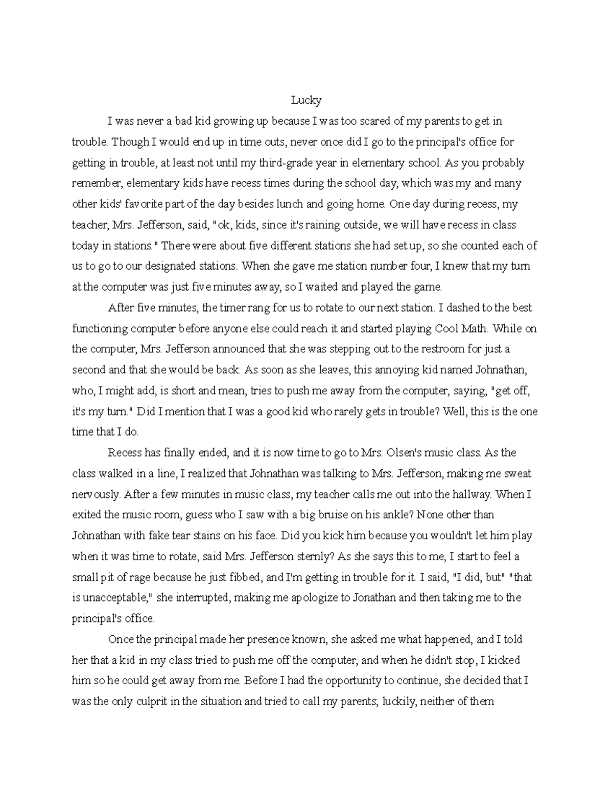 personal memoir essay example