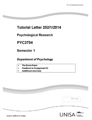 PYC3704 Tutorial Letterr 101 - PYC3704/101/3/ Tutorial Letter 101/3 ...