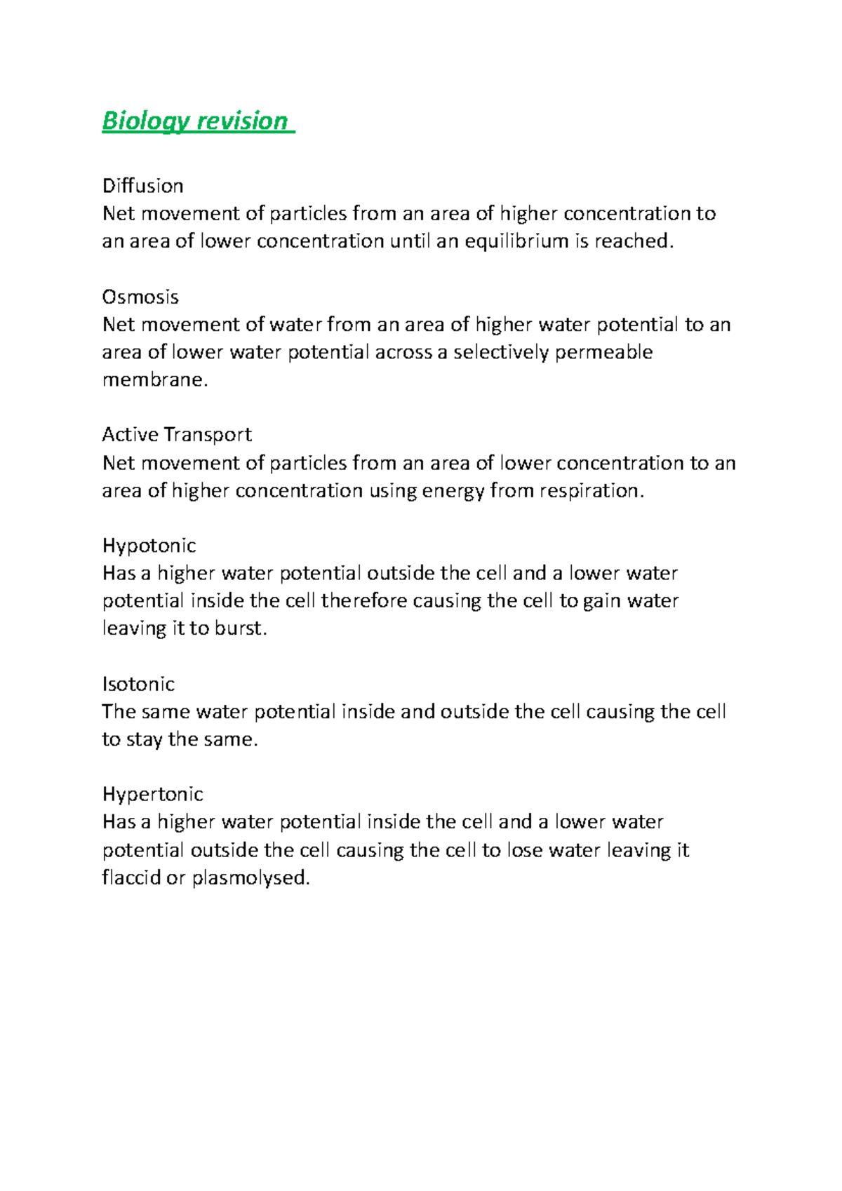 Biorevision2018 - Biology revision Diffusion Net movement of particles ...