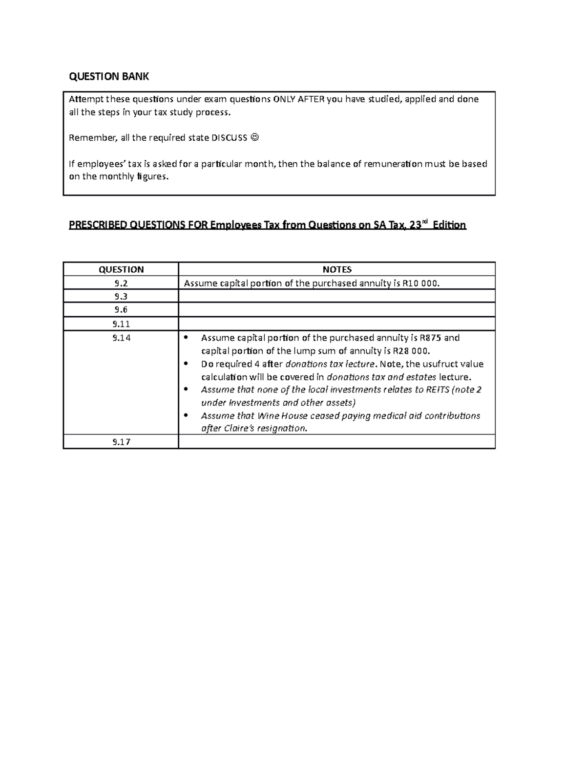 Employees' Tax Question Bank - QUESTION BANK Attempt these questions ...