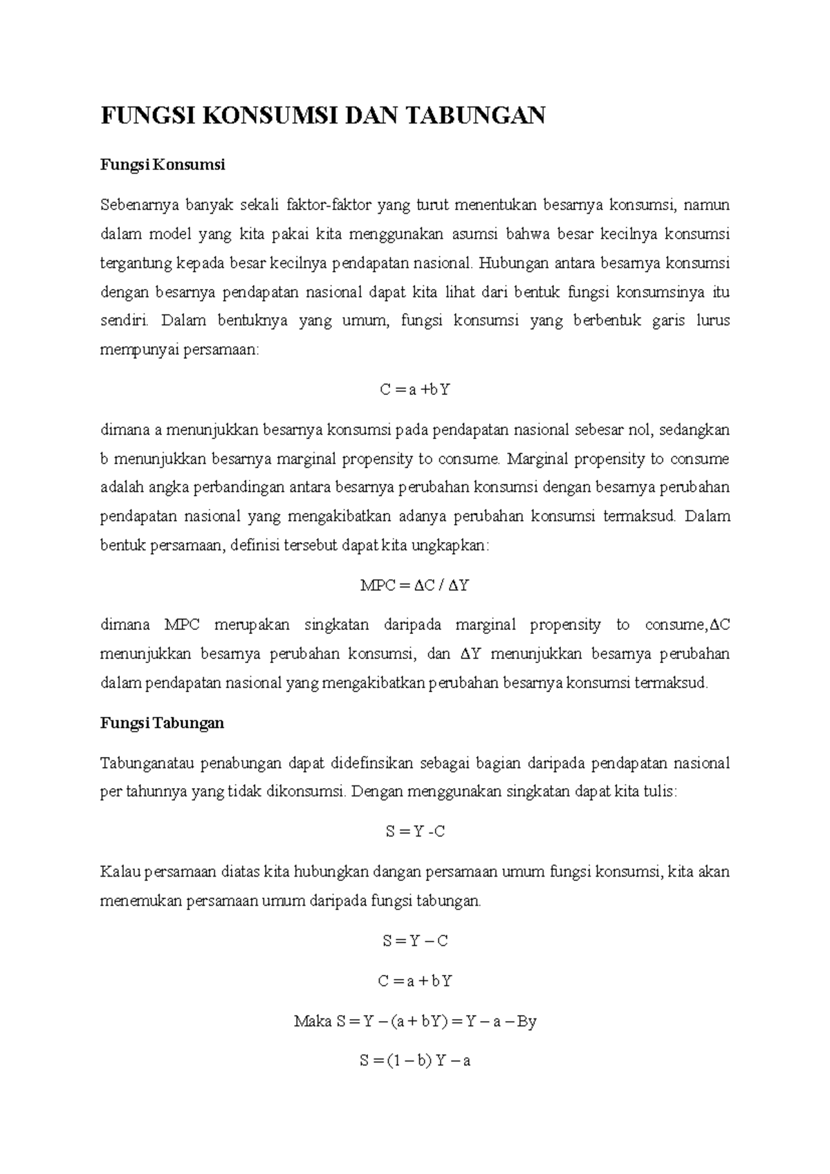 Ekonomi - Fungsi Konsumsi DAN Tabungan - FUNGSI KONSUMSI DAN TABUNGAN ...