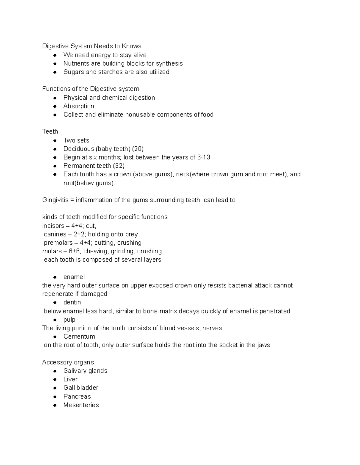 Digestive System Notes - Gingivitis = inflammation of the gums ...