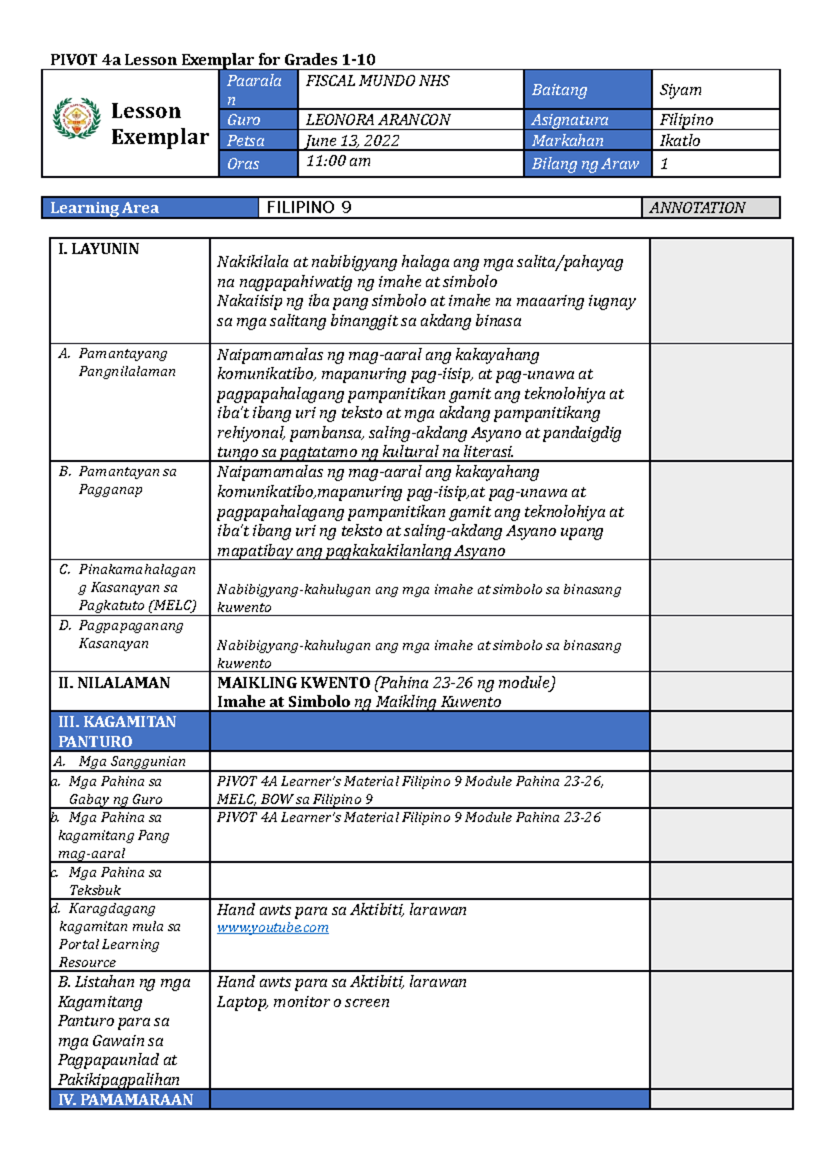 Pivot 4a Lesson Exemplar Template 6505