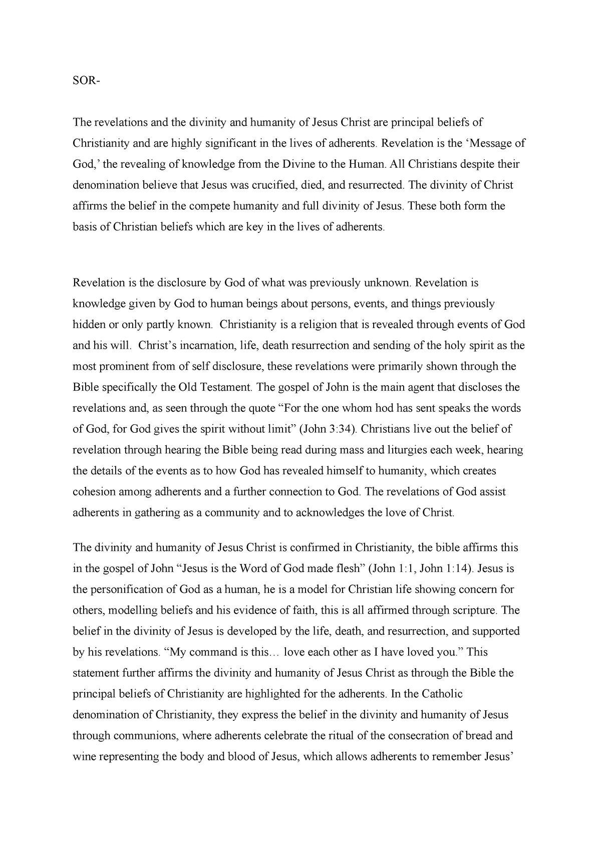 sor 1 christianity essay