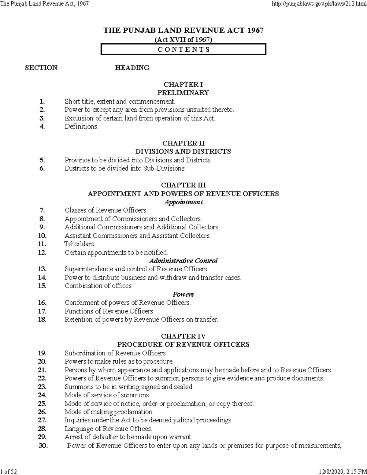 LAND Revenue ACT 1967 THE PUNJAB LAND REVENUE ACT 1967 (Act XVII of