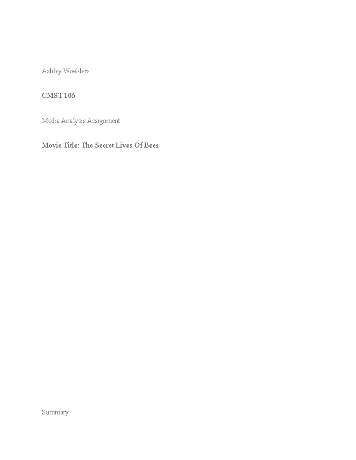 Media analysis assignment - Ashley Woelders CMST 106 Media Analysis ...