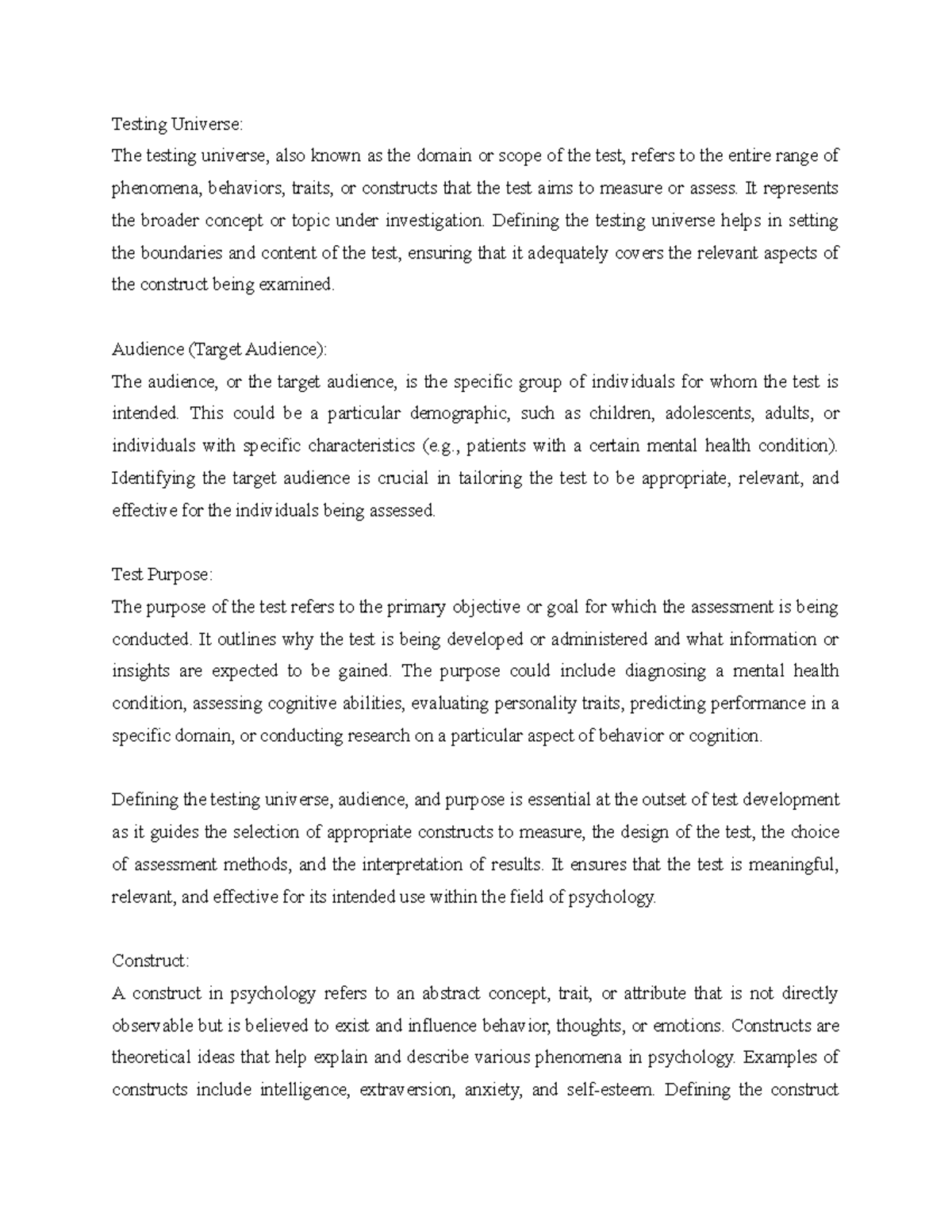 Unit 1 Testing Universe The testing universe, also known as the