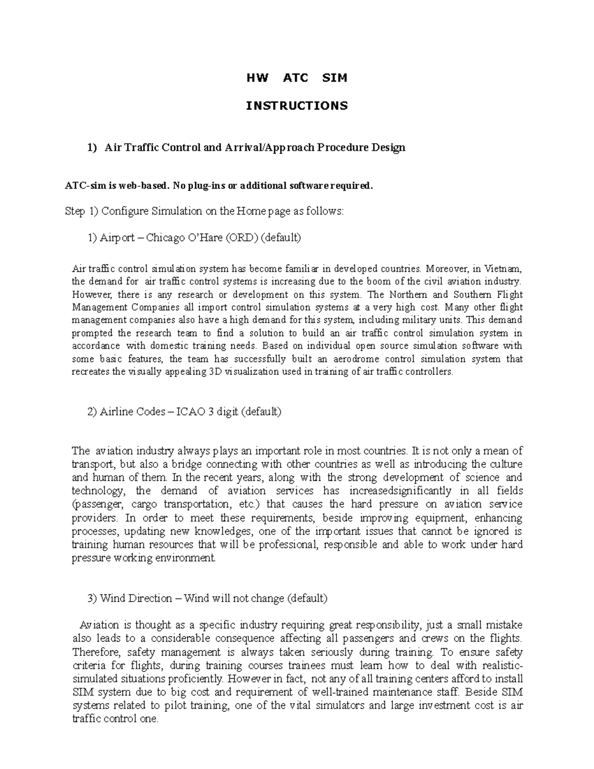 HW ATCSim - wehesh - HW ATC SIM INSTRUCTIONS 1) Air Traffic Control and ...
