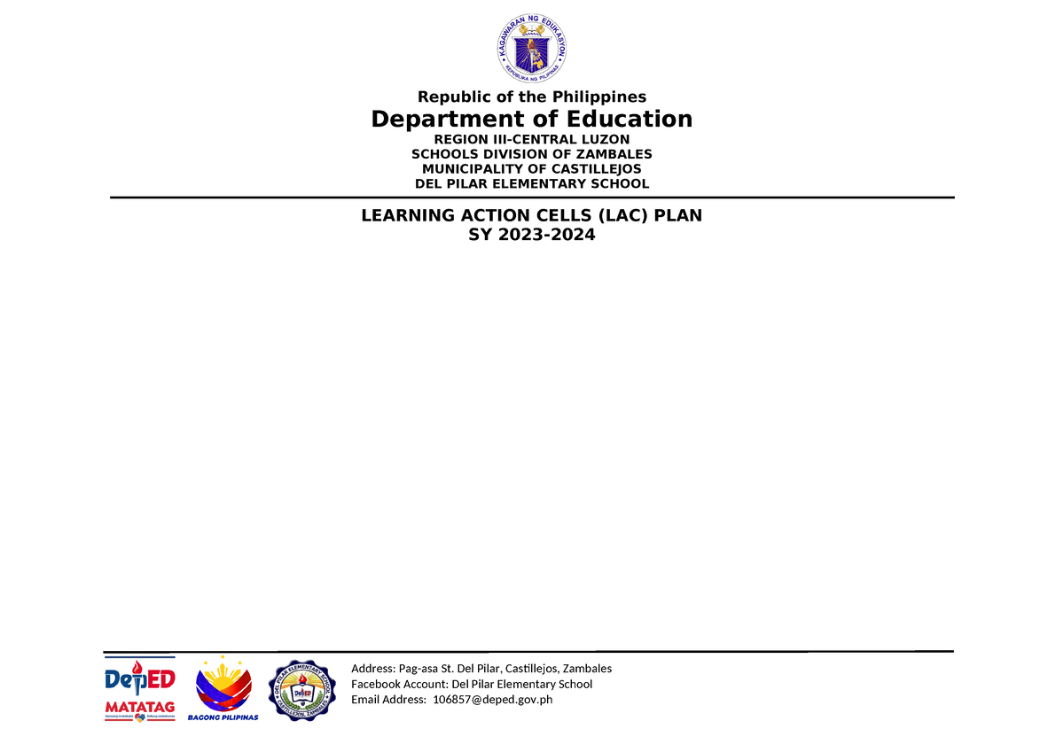 LAC PLAN 2023 2024 Sample Lac session plan Department of Education