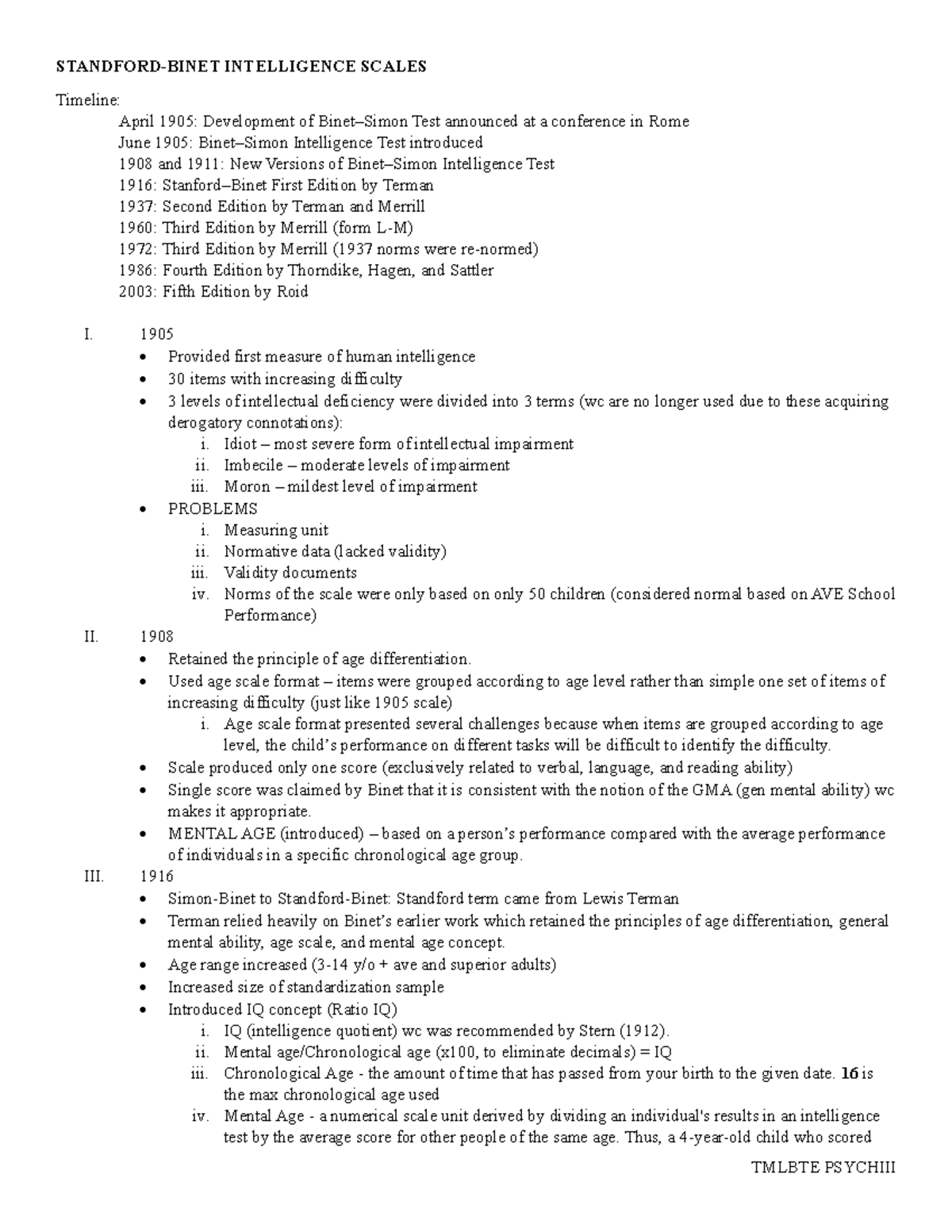 Standford Binet Scale - 1905 to 2003 - STANDFORD-BINET INTELLIGENCE ...