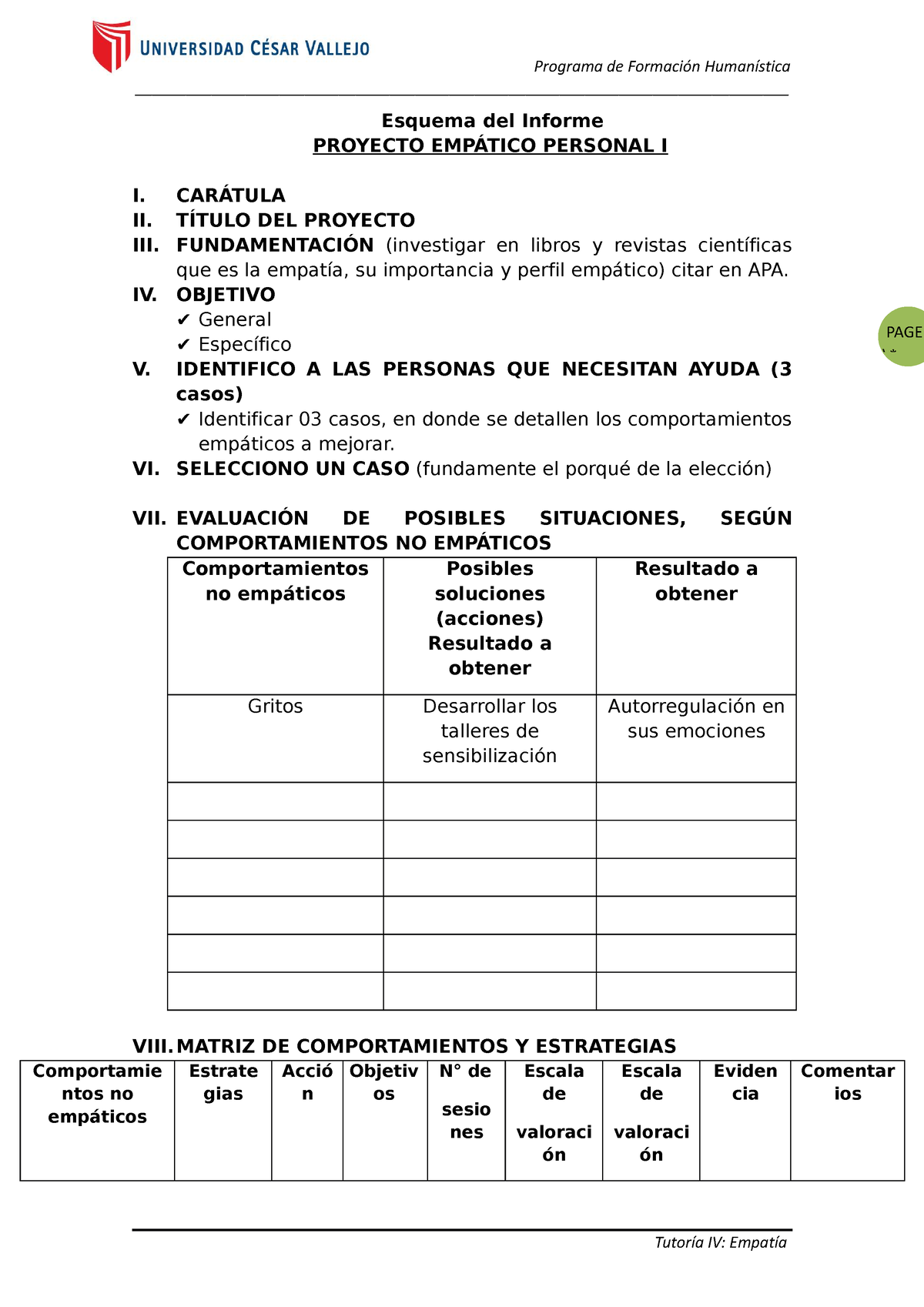 Proyecto Empático Personal- Tutoría IV - Programa De Formación ...