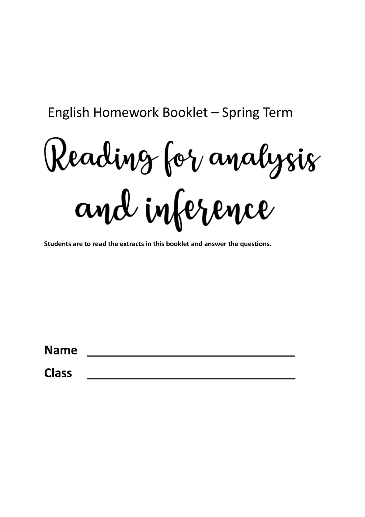 s2 english homework booklet