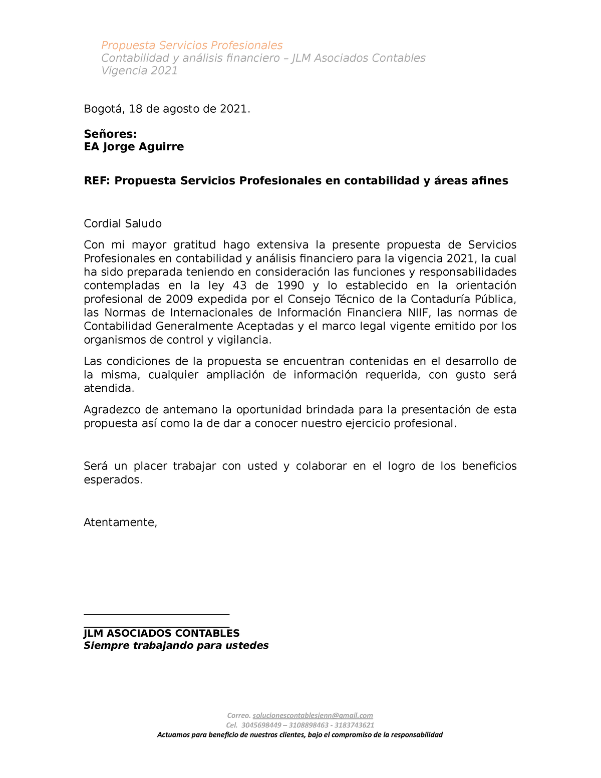 Modelo De Carta Propuesta De Servicios Contables Fina 5374