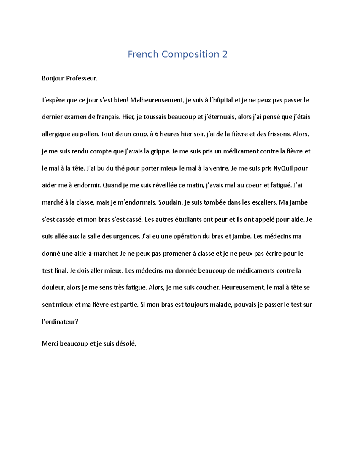 mon professeur essay in french