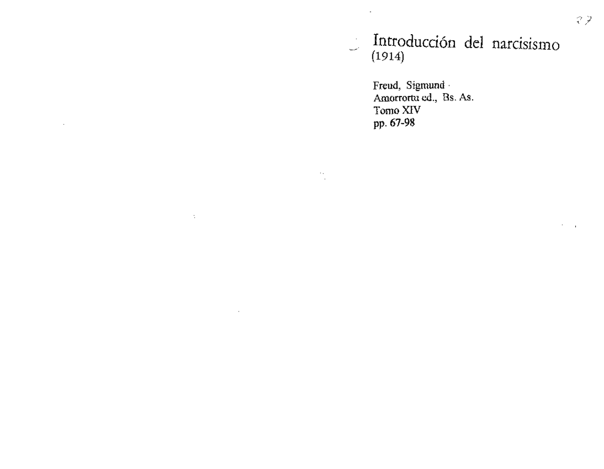 27. Introducción del narcisismo (1914) Sigmund Freud 1 - Psicología