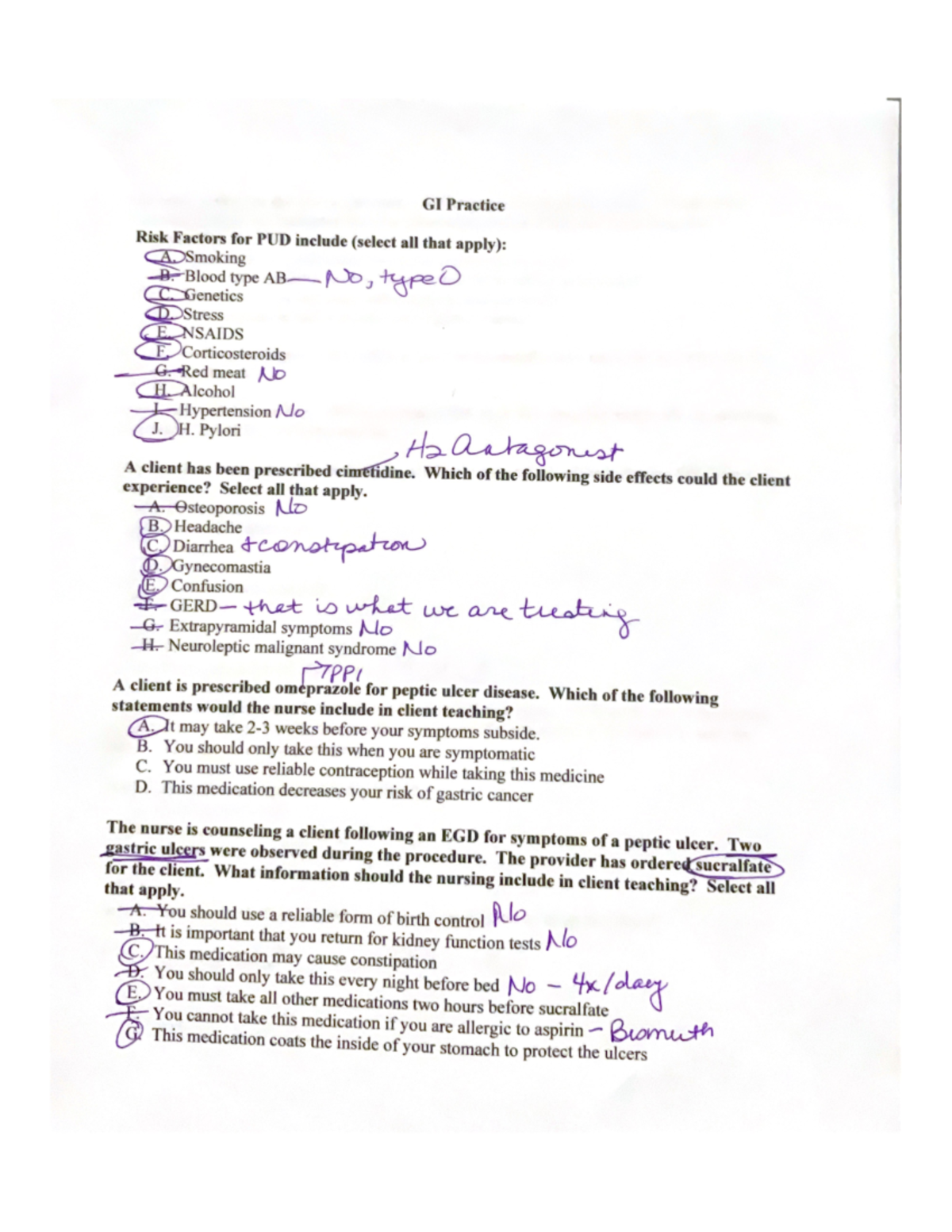 GI Practice Answers - NUR 312 - Studocu