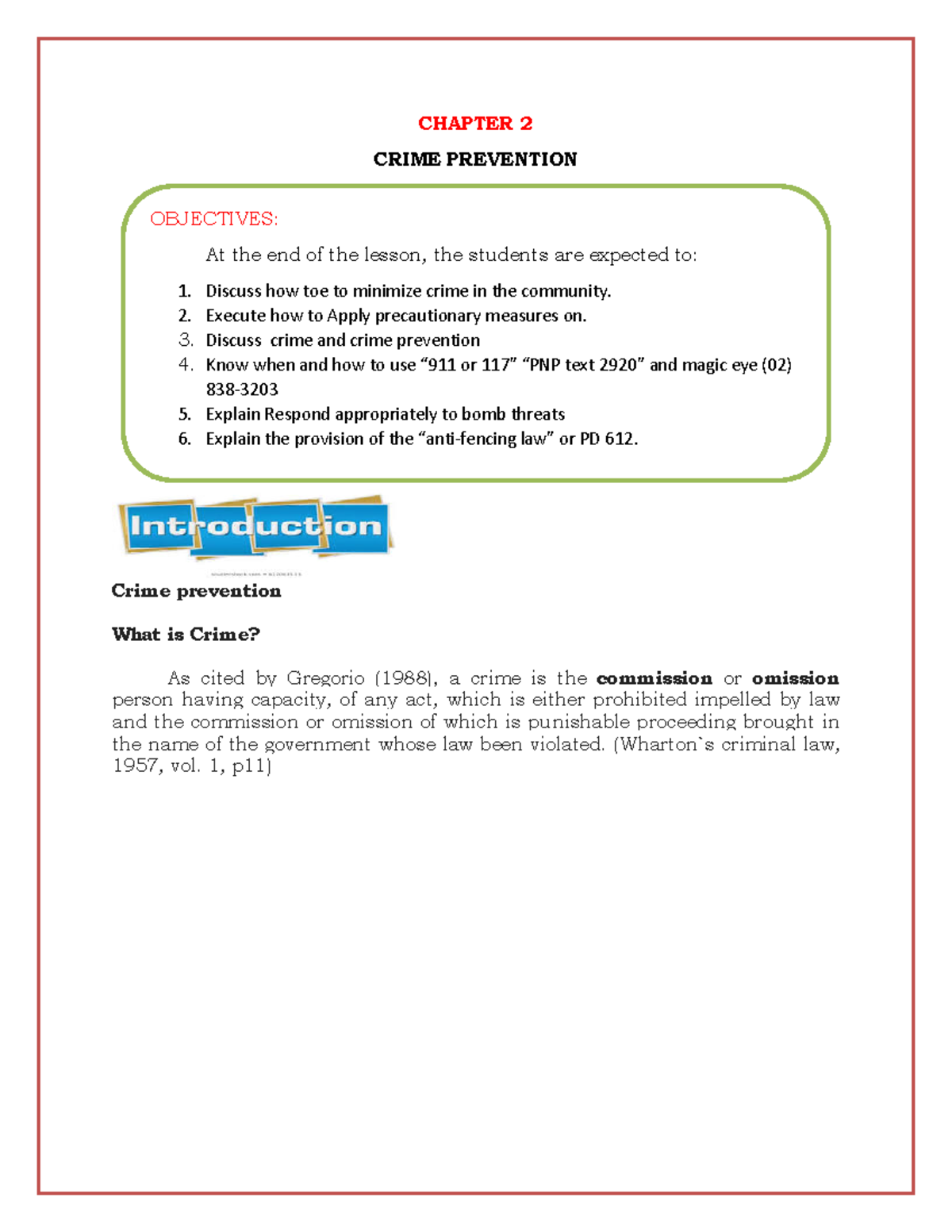 Chapter 2 Crime Prevention - CHAPTER 2 CRIME PREVENTION Crime ...