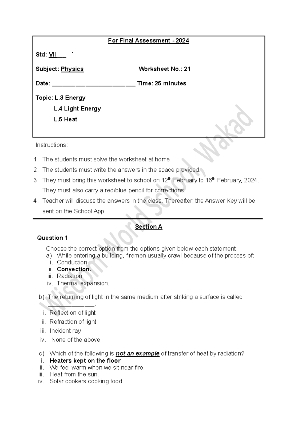 905 6shnr6tjvn Std7Physics Worksheet - For Final Assessment - 2024 Std ...