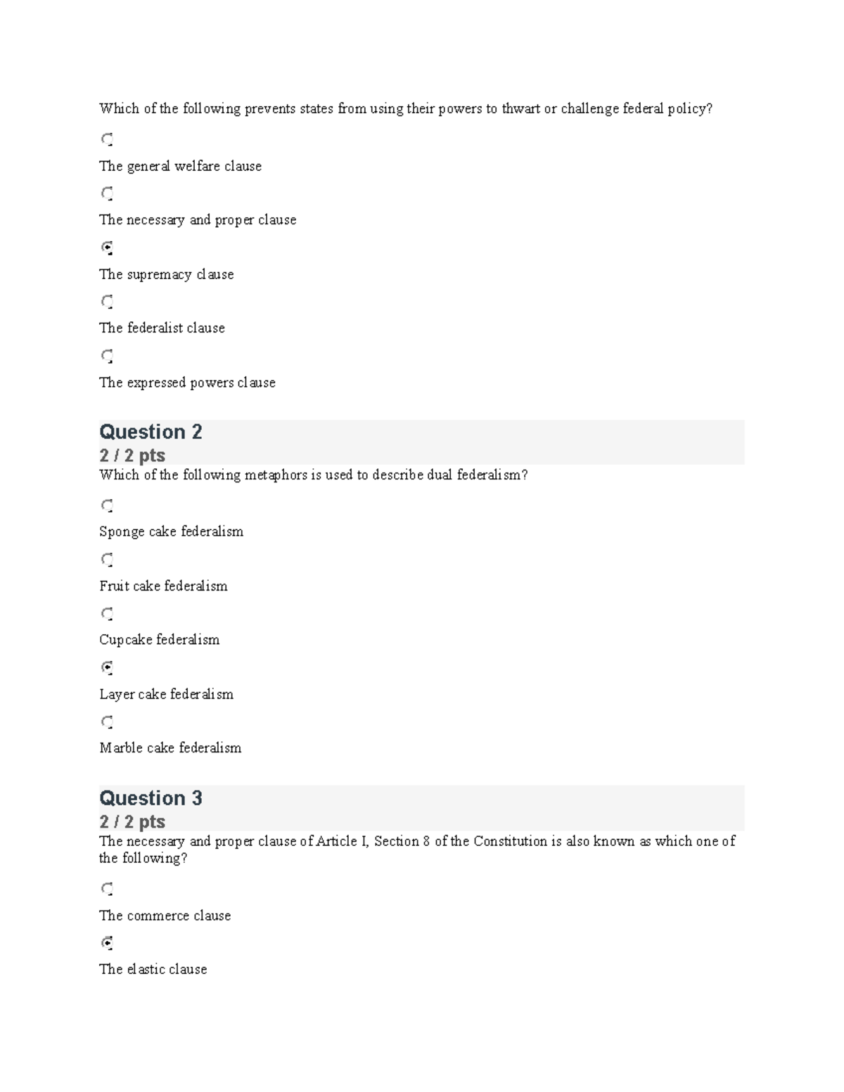 Fedralism quiz 1 Which of the following prevents states from using