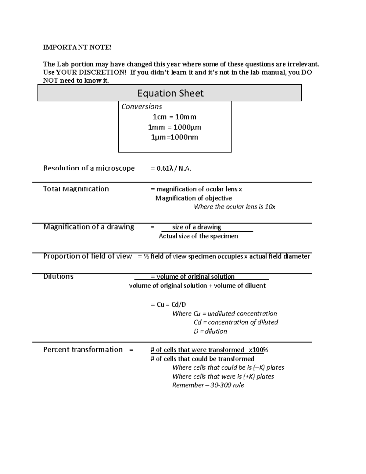 Bio 107 Lab Questions - Lab Exam Practice - IMPORTANT NOTE! The Lab ...