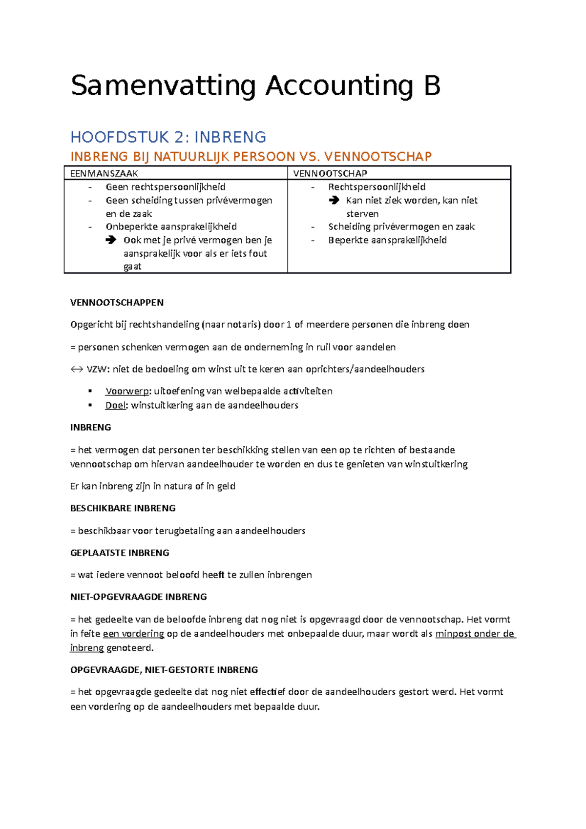 Samenvatting Accounting B Tot En Met Hoofdstuk 6 - Samenvatting ...